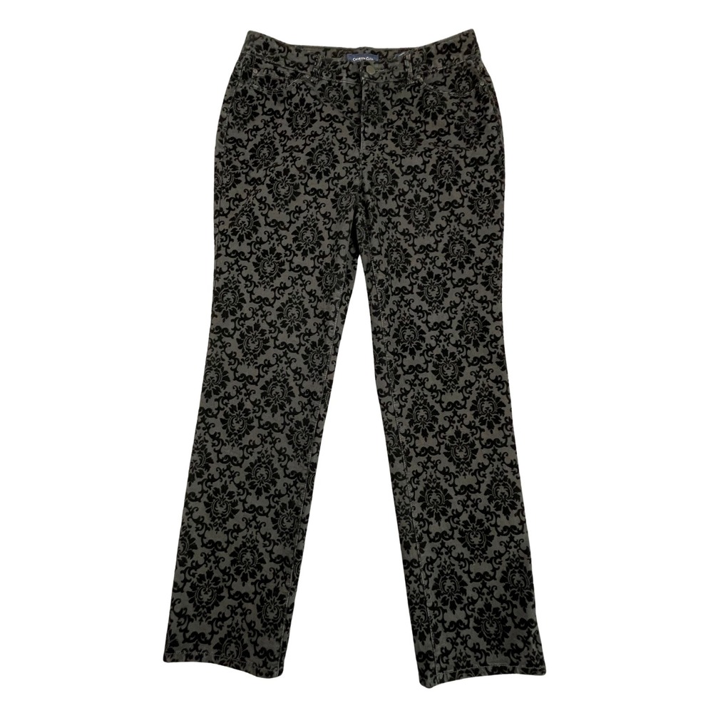 Charter Club Womens 10P Straight Pants Black Gothic Whimsygoth Damask Velvet